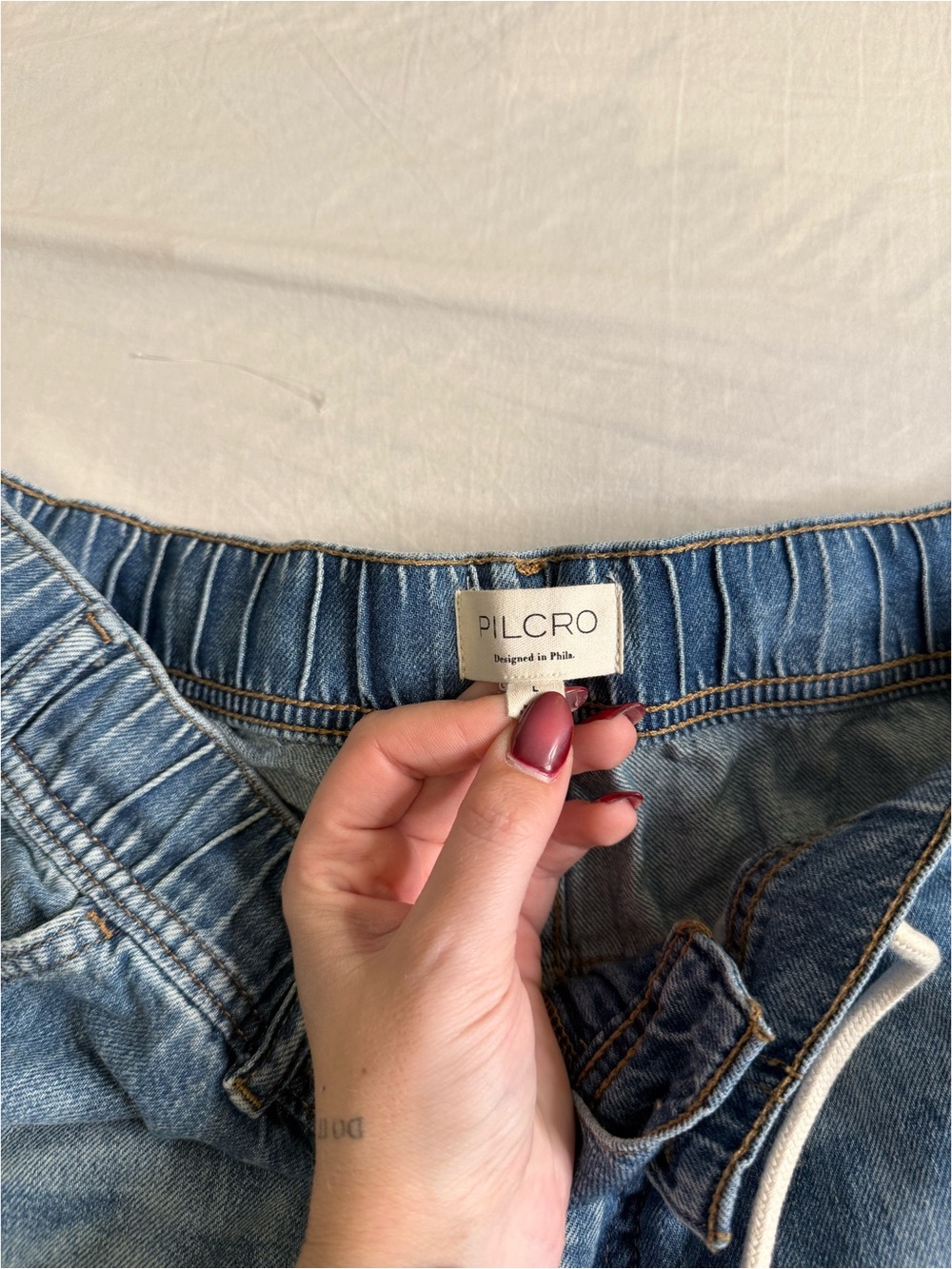 Wide Leg Drawstring Denim Jeans - Light Blue - Picture 5 of 5